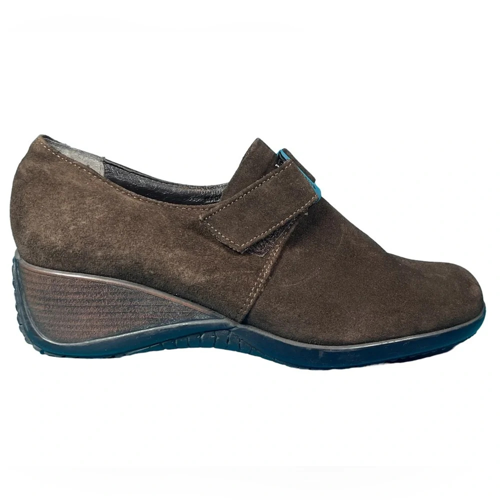 Aquatalia Brown Suede Wedge Loafers with Velcro Closure
